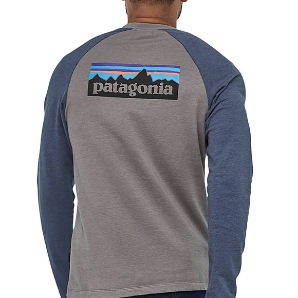 Patagonia Navy Blue Gray P-6 Logo Lightweight Crew Sweatshirt Men's Small Shirt - Picture 12 of 12